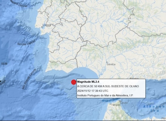 Registado sismo de 3.4 a sul de Olhão