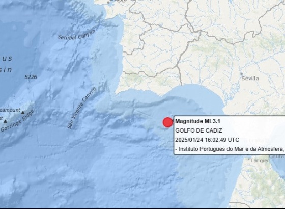 Sismo com magnitude de 3.1 registado a Sul de Olhão  