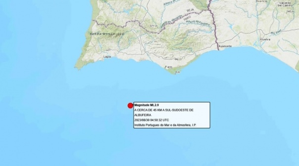 Registado sismo de 2.9 a sul de Albufeira  