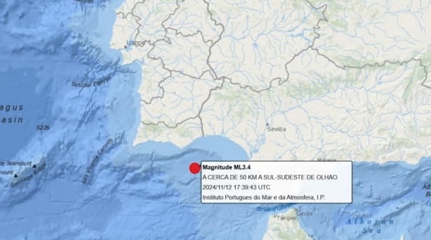 Registado sismo de 3.4 a sul de Olhão